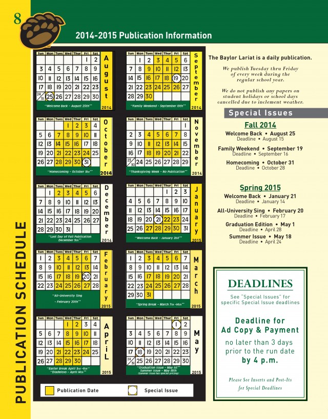 Baylor Academic Calendar Printable Word Searches