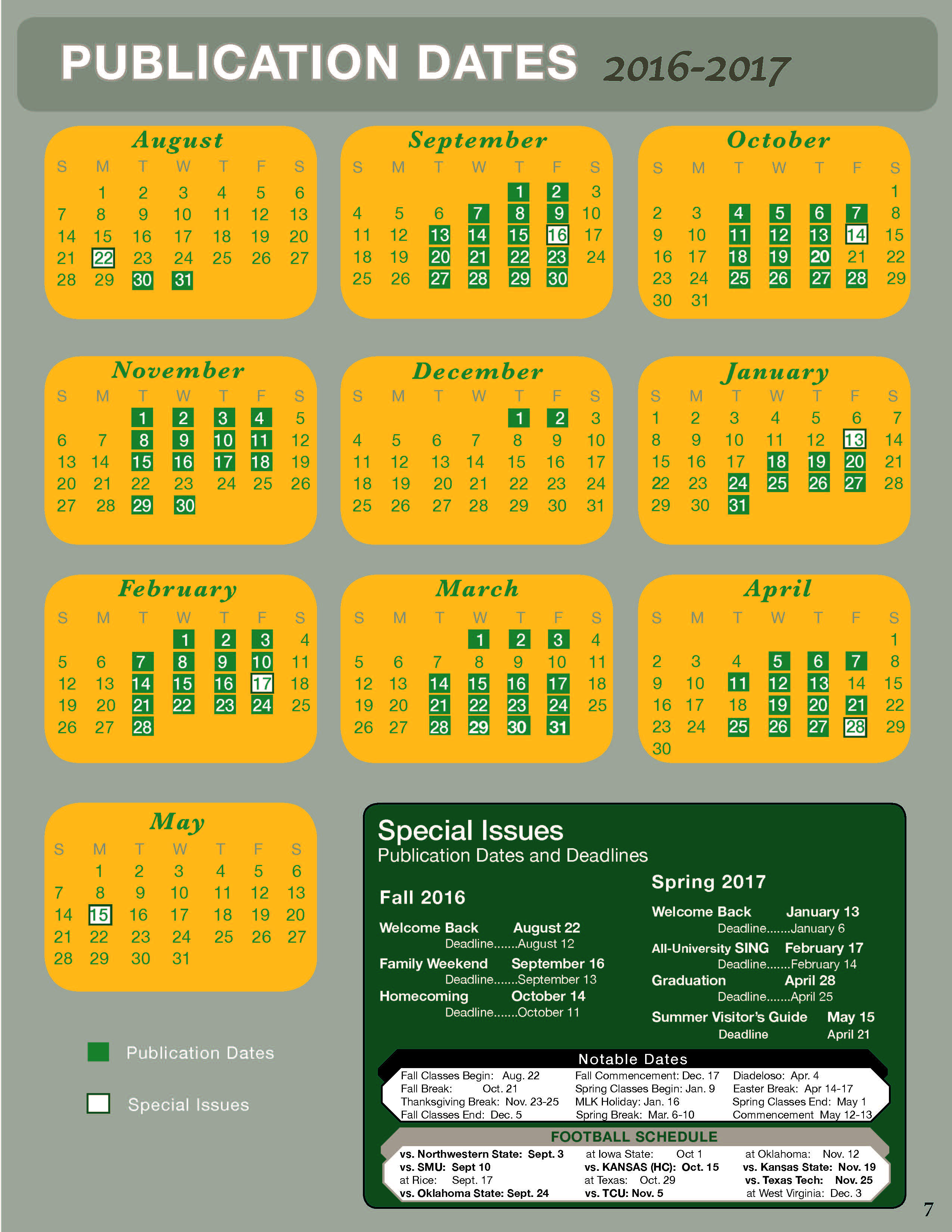Baylor Academic Calendar Printable Word Searches