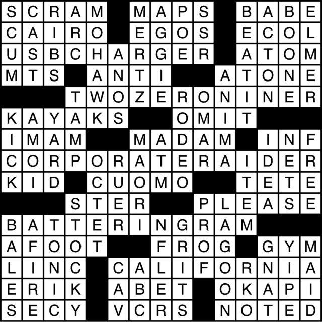 11/28/16 Crossword: Answers