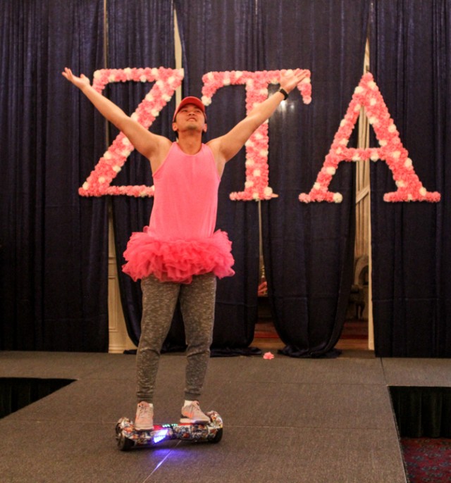 Baylor’s Zeta Tau Alpha hosted their 4th annual Big Man on Campus event tonight in the Bill Daniels Student Building. The event was to raise awareness and money for breast cancer patients. They have raised over $14,000 this year. Seen here is Coppell, Sophomore, Elton Yang, this years Big Man on Campus. Trey Honeycutt | Lariat Photographer