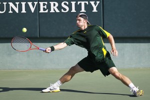 Szeged, Hungary sophomore Mate Zsiga competes in the Baylor HEB Invitational Tournament on Sept. 23, 2011, at the Hurd Tennis Center. Photo Courtesy of Matthew Minard | Baylor Photography