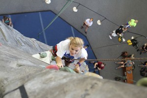 On Friday, August 24, 2012, Houston freshman Lindsey Fahrenthold climbed Baylor's rock wall in the Mclean Student Life Center. Matt Hellman | Lariat Photo Editor