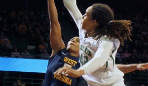 No. 42 center Brittney Griner blocks a shot during the Lady Bears' 76-58 win over West Virginia on Saturday, Jan. 19, 2013 at the Ferrel Center.   

Travis Taylor | Lariat Photographer