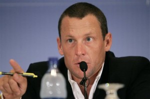 FILE - In this July 28, 2006  file photo, Lance Armstrong testifies during a U.S. Senate field hearing on cancer research and funding in Iowa City, Iowa. (AP Photo/Charlie Neibergall, File)