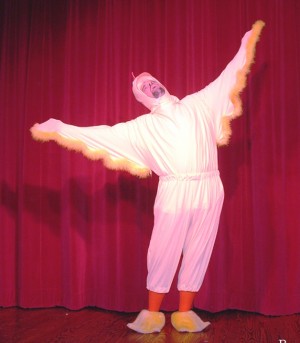 Tony Blackman, long-time Silver Spur Technical Director, performs his singing chicken act. (Courtesy Photo)