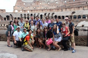 The 2012 Baylor in Europe summer group poses at the Colosseum in Rome. The program aims to connect students with the international business world while studying abroad.  (Courtesy photo)
