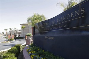 Shown is the main gate of Glenwood Gardens in Bakersfield, Calif., Monday March 4, 2013, where an elderly woman died after a nurse refused to perform CPR on her last week. The central California retirement home is defending one of its nurses who refused pleas by a 911 operator to perform CPR on an elderly woman, who later died. "Is there anybody that's willing to help this lady and not let her die," dispatcher Tracey Halvorson says on a 911 tape released by the Bakersfield Fire Department aired by several media outlets. (AP Photo/Gosia Wozniacka)