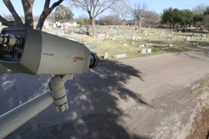 New security cameras have been installed at Oakwood Cemetary can be seen on Tuesday, Mar. 5, 2013, after multiple occurrences of vandalism. Matt Hellman | Lariat Photo Editor