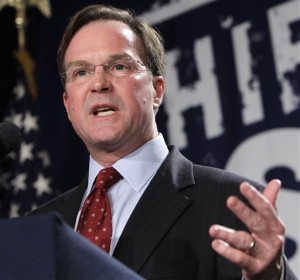 FILE - In this Nov. 2, 2010 file photo, Michigan Attorney General-elect Bill Schuette speaks in Detroit on election night. The Supreme Court is broadening its examination of affirmative action by adding a case about Michigan's effort to ban consideration of race in college admissions. The court on Monday said it would add the Michigan case, which focuses on the 6-year-old voter-approved prohibition on affirmative action and the appeals court ruling that overturned the ban. The new case will be argued in the fall. A decision in the Texas case is expected by late June. (AP Photo/Carlos Osorio, File)