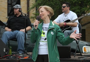 Baylor's first lady Alice Starr gives the opening speech at the 2013 Waco Walk for Autism hosted on Sunday, April 7, 2013, at Fountain Mall. Matt Hellman | Lariat Photo Editor
