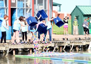 Delta Delta Delta hosts Duck Races at the Baylor Marina, where students can buy a ticket for a duck, and rubber ducks are raced to raise money for St. Jude Children's Research Hospital.  Monica Lake | Lariat Photographer