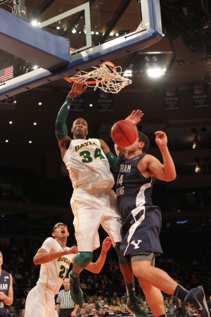 Junior forward Cory Jefferson throws down a one-handed jam in the first half against BYU.