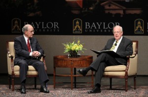 Baylor President Ken Starr is joined by Senator George Mitchell Tuesday, April 16, 2013 at 7 p.m., in Waco Hall for On Topic, a conversation about our country and important issues facing our nation. Matt Hellman | Lariat Photo Editor