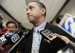 Prosecuting attorney Joshua Phanco, talks to the media Thursday, April 11, 2013, in Houston. Phanco will represent the state against Dylan Quick, alleged to have wounded more than a dozen people at a Houston area Lone Star College campus. (AP Photo/Pat Sullivan)