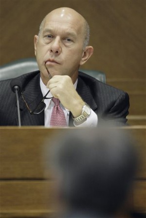 FILE - In this Nov. 10 2009 file photo, Sen. John Whitmire, D-Houston, listens during a hearing by members of his Senate Criminal Justice Committee in Austin, Texas. Whitmire is among Texas lawmakers sponsoring a bill where gay teens in Texas can avoid being prosecuted as sex offenders if they are in a consensual relationship. Heterosexual teens are currently protected. (AP Photo/Harry Cabluck, File)