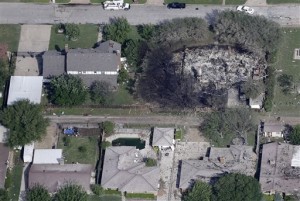 This aerial photo shows burned down and damaged homes following an explosion Wednesday a near by fertilizer plant in West, Texas, Thursday, April 18, 2013. A massive explosion at the West Fertilizer Co. killed as many as 15 people and injured more than 160, officials said overnight. The explosion that struck around 8 p.m. Wednesday, sent flames shooting into the night sky and rained burning embers and debris down on shocked and frightened residents. (AP Photo/Tony Gutierrez)