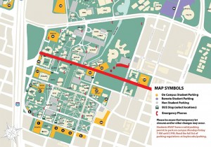 Campus map of road changes. Robby Hirst | Lariat Photographer
