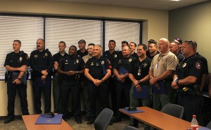 Members of the Waco police department who responded to the West fertilizer plant disaster pose for a picture during the 2013 2nd quarter award ceremony at the Waco Police Department on Thursday, August 29, 2013.  Travis Taylor | Lariat Photo Editor