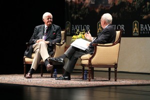 Os Guinness speaks with President Ken Starr during the On Topic conversation at Waco Hall on Tuesday, September 10, 2013.  Travis Taylor | Lariat Photo Editor