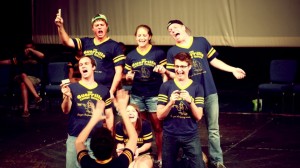 Baylor’s Guerrilla Comedy Troupe stretches their improv chops. The ensemble practices at 11 p.m. Tuesdays in the art lobby of Hooper-Shaefer Fine Arts Center. Courtesy of the Guerrilla Troupe
