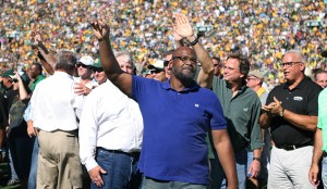 Former Baylor players from the 1980's decade are honored on the field at Floyd Casey Stadium during the game against the University of Louisiana-Monroe on Saturday, Sept. 21, 2013.   Matt Hellman | Lariat Multimedia Producer
