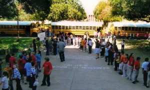 Children from area schools line the front of Waco Hall waiting to hear classical music perfomed by the Baylor Symphony Orchestra last year. This Thursday, the tradition continues under the direction of Stephen Heyde. (Courtesy Photo)