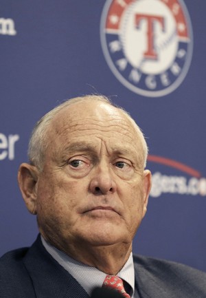 Texas Rangers CEO and President Nolan Ryan listens during a news conference announcing his retirement from the Rangers in Arlington, Texas, Thursday, Oct. 17, 2013. Ryan is retiring after six seasons as CEO and will retire at the end of this month. (AP Photo/LM Otero)