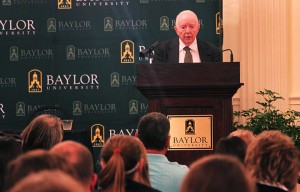 Dr. Robert McClelland speaking at Baylor on October 24, 2013.  McClelland, was one of the doctors that operated on President John F. Kennedy after he was shot. Constance Atton I Lariat Photographer