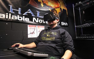 Joplin, Mo. grad student Jonmichael Seibert works with the Oculus Rift in the Castellaw Communications Center on Tuesday, October 29, 2013.  Travis Taylor | Lariat Photo Editor