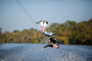 Dakota Park Baylor Senior From San Antonio practices his different flips and ticks for the baylor wake boarding team. Robbie Hirst | Lariat Photographer
