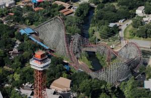 An aerial photo of the Texas Giant is shown, a day after a woman fell to her death from the roller coaster at Six Flags Over Texas in Arlington on July 20. Brandon Wade | MCT