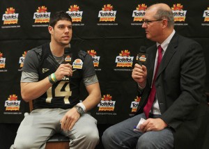 No. 14 junior quarterback Bryce Petty participates in a one-on-one interview with a Fiesta Bowl media host during Baylor's Media Day hour at the Camelback Inn in Scottsdale, Ariz. on Dec. 30, 2013.  Matt Hellman | Multimedia Producer