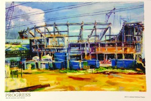 In his painting called “Progress,” artist Joe Magnano depicts the beauty of transformation and development of Baylor’s future. The original creation is on display at Harts N Crafts on Eighth Street across from campus, and the recreations are available for purchase. Courtesy of Harts ‘n Crafts