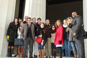 The Baylor Ambassadors visit the Lincoln Memorial during the February trip to Washington, D.C. The group spent time lobbying for funding for the Baylor Research and Innovation Collaborative and student financial aid.