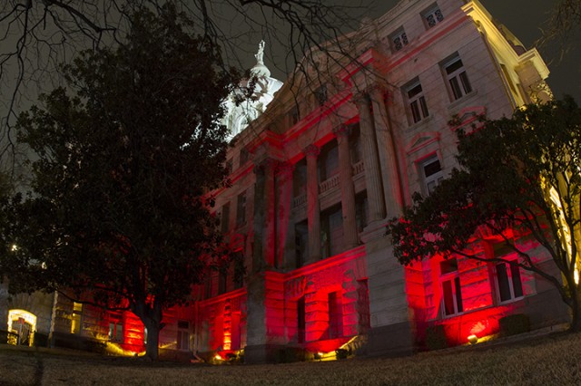 The Waco Capitol is lit red on February 6th, 2014 to raise awareness to women's heart disease. Kevin Freeman | Lariat Photographer