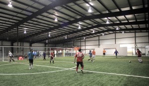 Members of an indoor coed soccer league scrimmage on Wednesday, February 12, 2014 at the Waco Indoor Sports Center.    Travis Taylor | Lariat Photo Editor