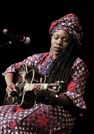 Baylor alumna Amara Oji of Waco plays the guitar and sings at Flawless, an African Tribute to Women’s History, on Thursday in Waco Hall. The event was hosted by Baylor African Student Association and featured a fashion show, a variety of singers and a poetry slam.