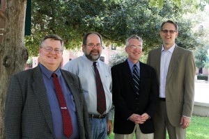 From left- David White, senior lecturer in classics; Scott Moore, associate professor of philosophy; Dr. David Corey, associate professo r of political science; Dr. Mitchell Neubert, professor of management. These four professors will be giving their ‘last lectures’ this weekend.Carlye Thornton | Lariat Photo Editor