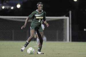 Freshman forward Precious Akanyirige prepares to make a move against UIW on Sept. 5 in Waco. The Bears won 5-0.  Constance Atton | Lariat Photographer
