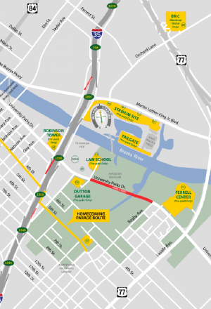 Typical game day parking arrangements undergo changes for homecoming. The hours for people to clear their cars from the Ferrell center has been extended to 2 a.m. Saturday. Courtesy of Baylor University