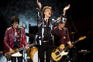 Ronnie Wood (left), Mick Jagger and Keith Richards perform at the Staples Center in Los Angeles, California, as part of the Rolling Stones’ “50 and Counting” tour in May 2013.Tribune News Service