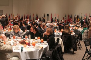Students, families and faculty mingle while eating a traditional Thanksgiving feast Monday at Mayborn Museum Complex for Baylor Round Table’s annual Thanksgiving Dinner.