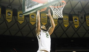 Junior forward Rico Gathers lays it in during Baylor's 75-49 win over Texas Southern in Waco.Skye Duncan | Lariat Photographer