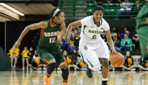 No. 2 junior guard Niya Johnson drives past a UTPA player. The Lady Bears took on the University of Texas-Pan American Broncs on December 3rd, 2014, in the Ferrell Center.Kevin Freeman | Lariat Photographer