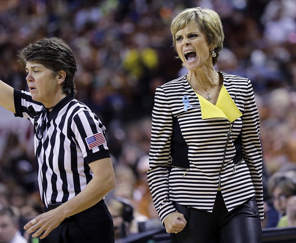 Baylor head coach Kim Mulkey shouts to her players during the Lady Bears' 70-68 win over the Texas Longhorns on Sunday Associated Press