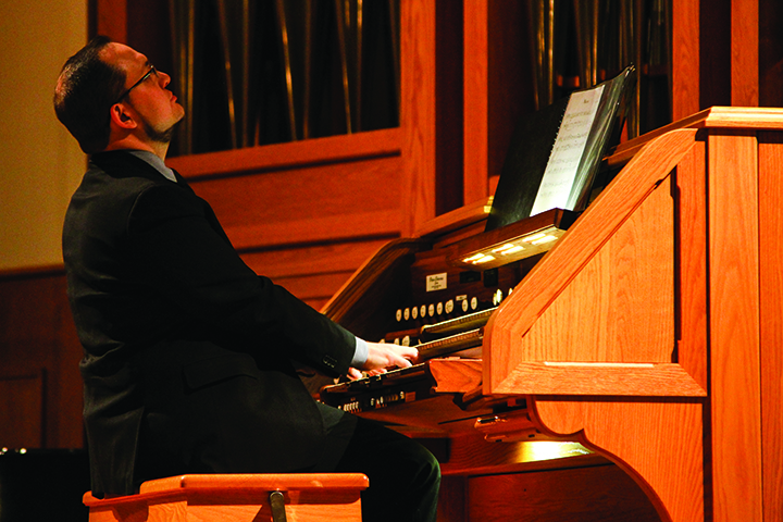 Daryl Robinson, recipient of multiple awards for his organ playing, performs in Powell Chapel in Truett Seminary on Monday.Kevin Freeman | Lariat Photographer