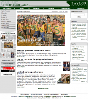 A screenshot of the Lariat's homepage on August 30, 2006.  WayBack Machine