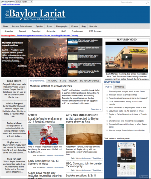A screenshot of Lariat's huge redesign from February 2, 2011.  WayBack Machine