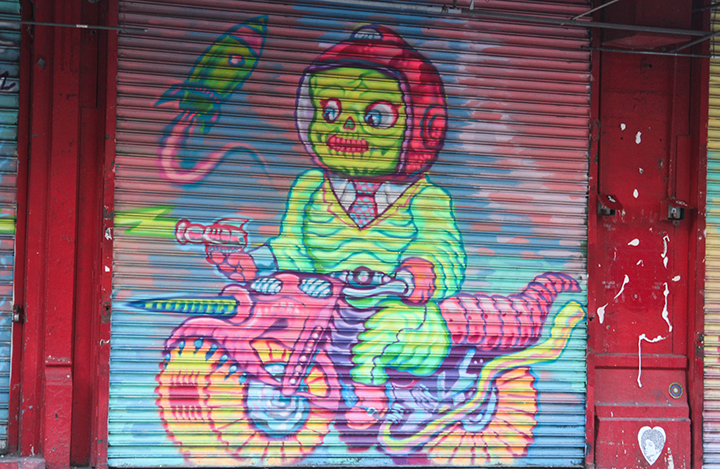 One of the coolest things about New York was the number of murals painted in the city. Each one was unique like this alien riding a motorcycle.