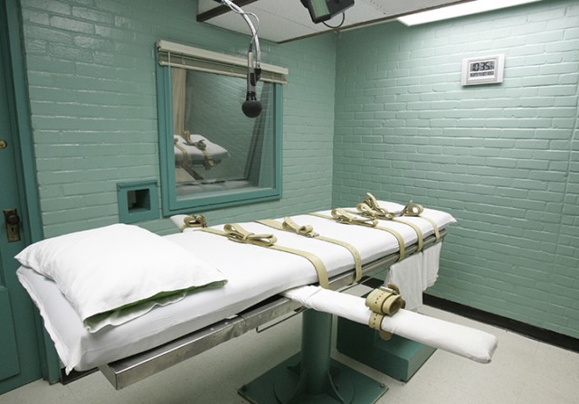 This photo shows the State of Texas execution chamber on May 27, 2008, in Huntsville.  A leading association for pharmacists on Monday has approved a proposal declaring that participation in lethal injection executions by compounding pharmacies would be a violation of core pharmacy values.  Associated Press